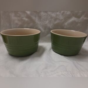 Set Of 2 LE CREUSET green Ramekin Baking Dish 2" Tall Ceramic